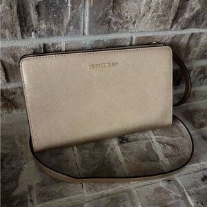 Michael Kors Gold Saffiano Crossbody Wallet